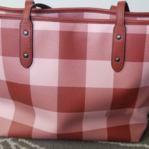 Coach plaid tote(buffalo plaid, red and rose) NWOT - Picture 6 of 15